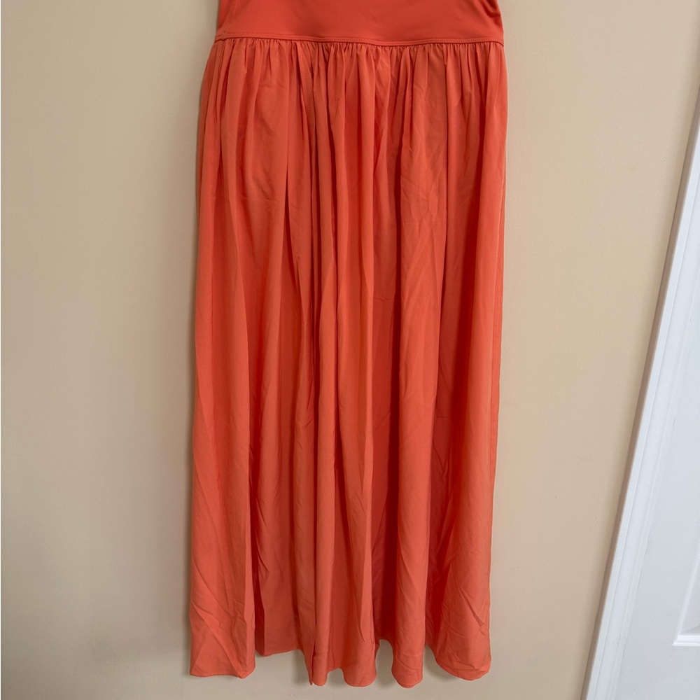 Pleated Orange A-Line Maxi Skirt for Casual Wear